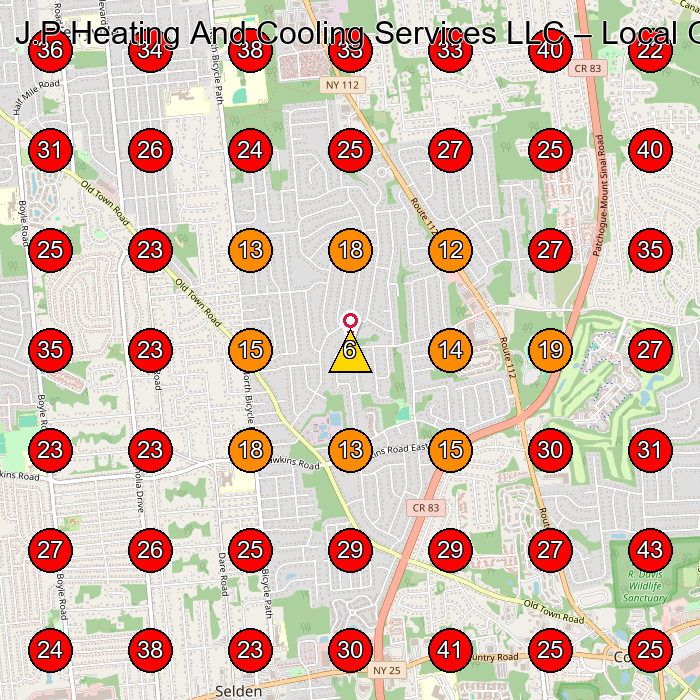 J.P Heating And Cooling Services LLC GeoGrid visibility map for Hvac Contractor in Port Jefferson Station